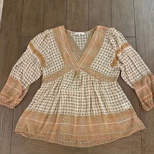 Bohemian V-Neck Rose & Olive Blouse - multicolor size large